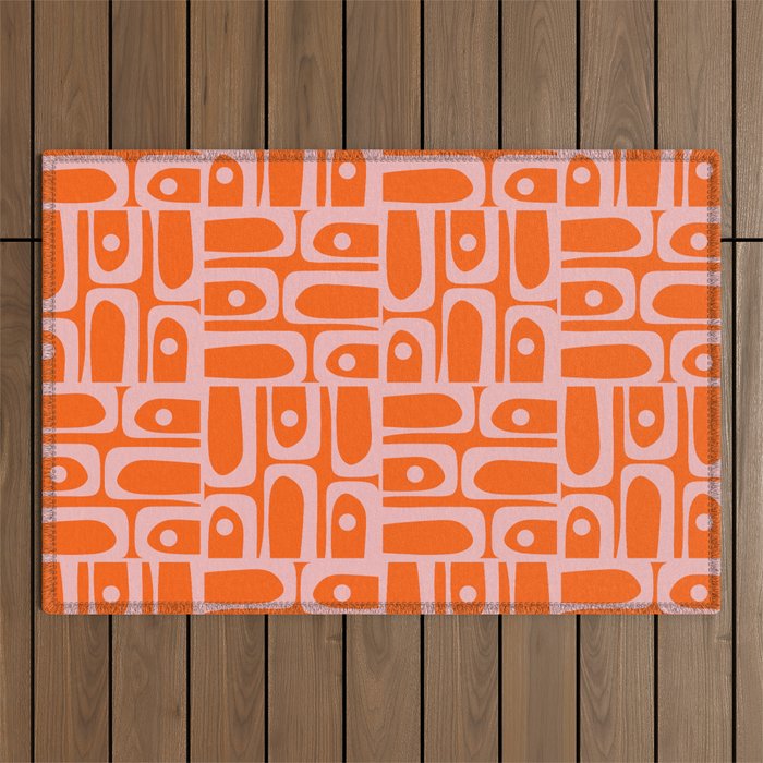 Geometric Abstract Piquet Multi Pattern in Contemporary Orange and Pink Outdoor Rug Gallery Image 1