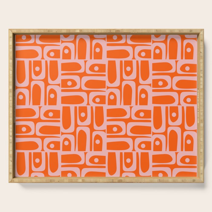 Geometric Abstract Piquet Multi Pattern in Contemporary Orange and Pink Serving Tray Gallery Image 1