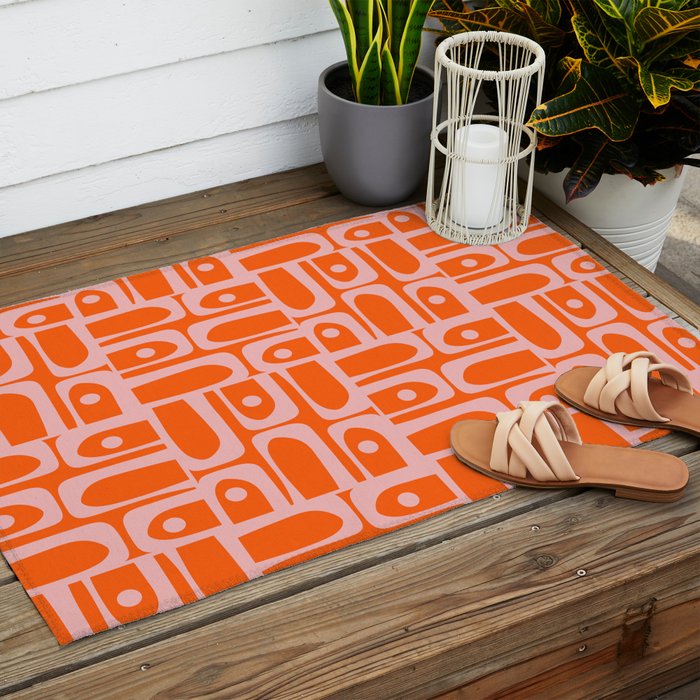 Geometric Abstract Piquet Multi Pattern in Contemporary Orange and Pink Outdoor Rug Gallery Image 2