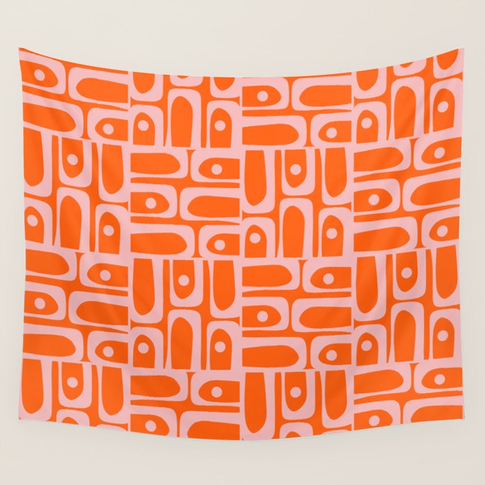 Geometric Abstract Piquet Multi Pattern in Contemporary Orange and Pink Wall Tapestry Gallery Image 4