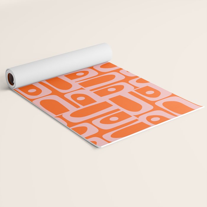 Geometric Abstract Piquet Multi Pattern in Contemporary Orange and Pink Yoga Mat Gallery Image 2