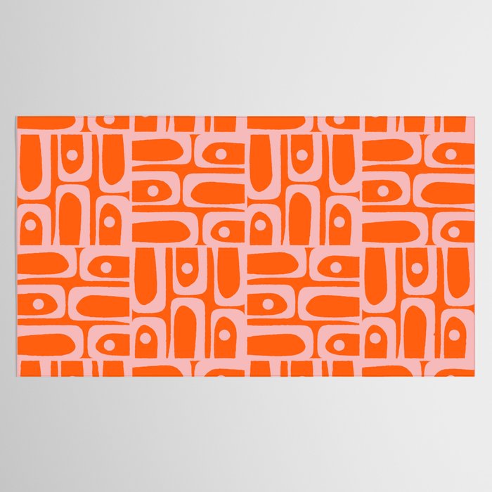 Geometric Abstract Piquet Multi Pattern in Contemporary Orange and Pink Tablecloth Gallery Image 2