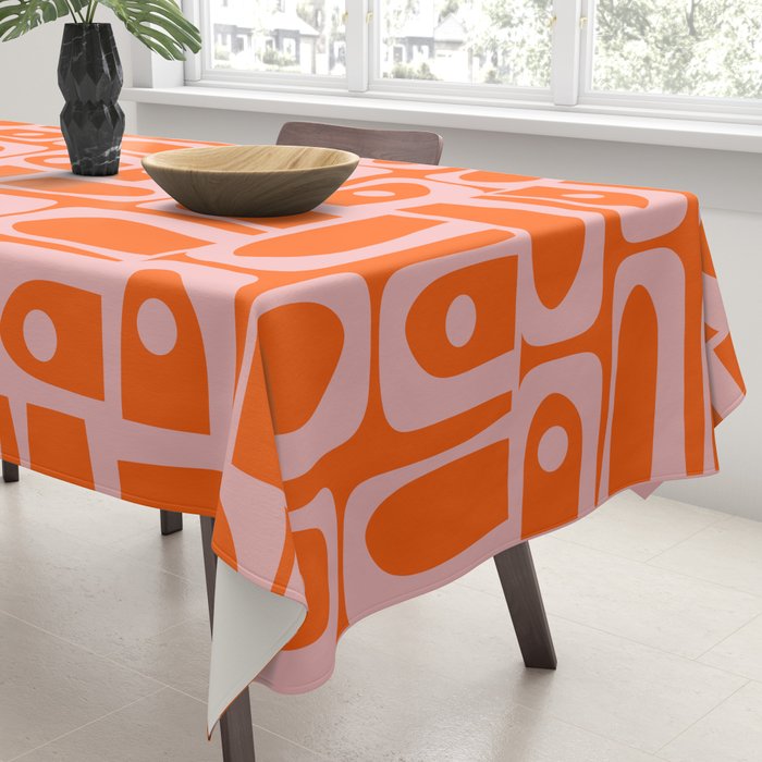 Geometric Abstract Piquet Multi Pattern in Contemporary Orange and Pink Tablecloth Gallery Image 3