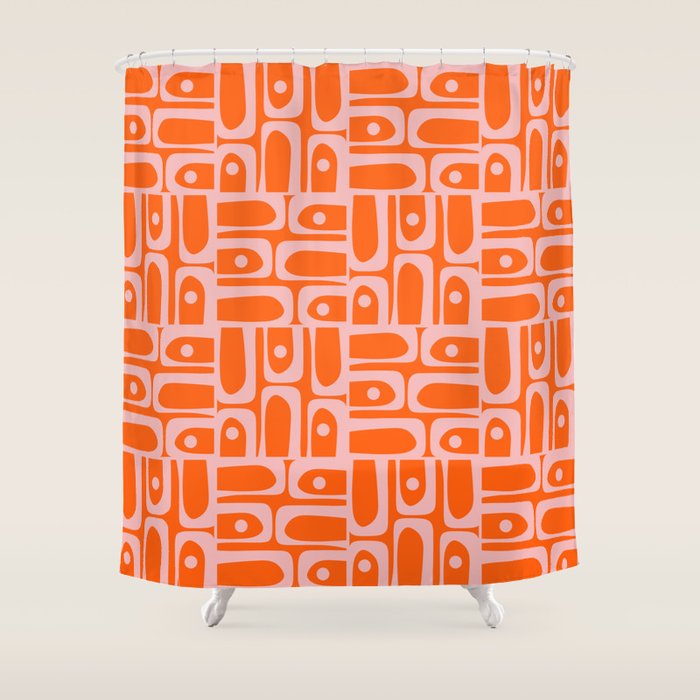 Geometric Abstract Piquet Multi Pattern in Contemporary Orange and Pink Shower Curtain Gallery Image 1