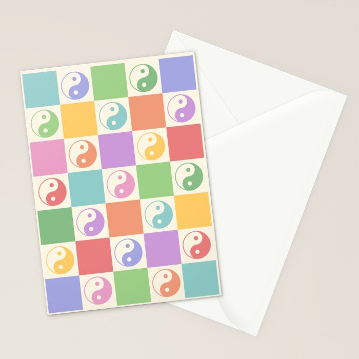 Colorful Yin Yang Checkered Pattern Stationery Card Gallery Image 2