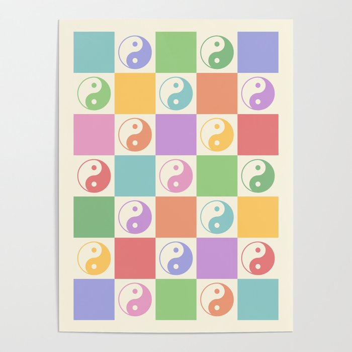 Colorful Yin Yang Checkered Pattern Poster Gallery Image 1