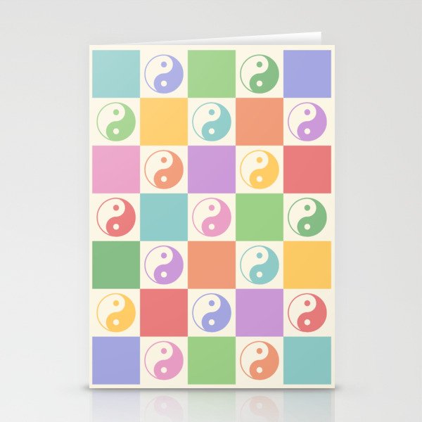Colorful Yin Yang Checkered Pattern Stationery Card Gallery Image 2