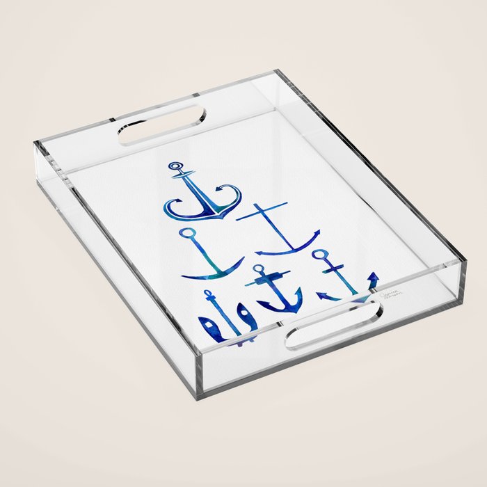Anchors Away - Nautical Watercolor Anchors in Blue Acrylic Tray Gallery Image 1