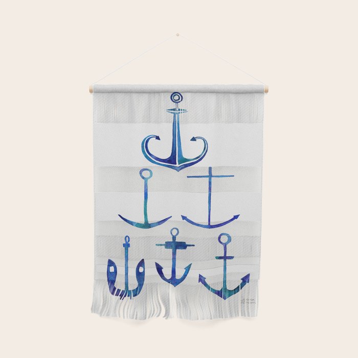 Anchors Away - Nautical Watercolor Anchors in Blue Wall Hanging Gallery Image 1