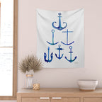 Anchors Away - Nautical Watercolor Anchors in Blue Wall Tapestry Gallery Image 2