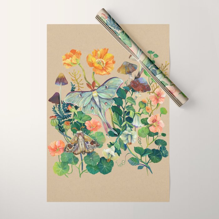 Floral Luna Moth Wrapping Paper Gallery Image 1