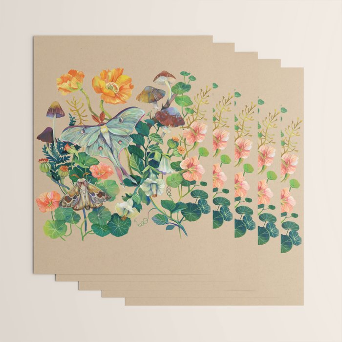 Floral Luna Moth Wrapping Paper Gallery Image 3