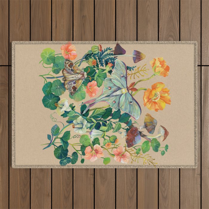 Floral Luna Moth Outdoor Rug Gallery Image 1