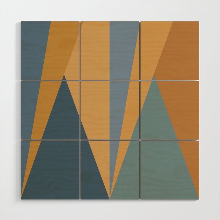 Geometric Triangles IX Blue and Orange Wood Wall Art Gallery Image 1