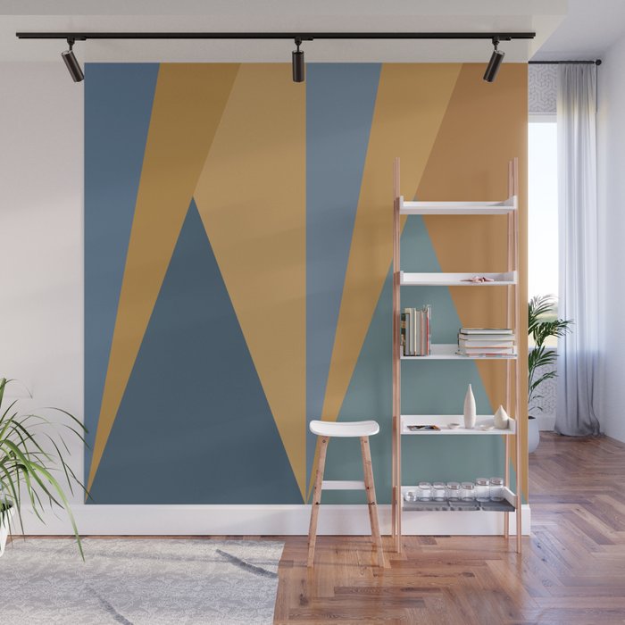 Geometric Triangles IX Blue and Orange Wall Mural Gallery Image 1