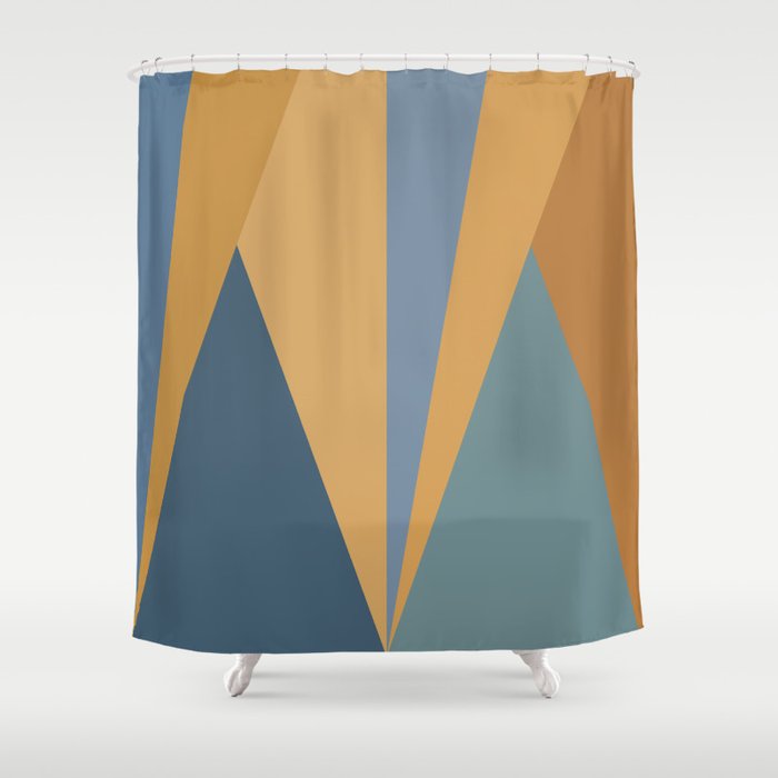 Geometric Triangles IX Blue and Orange Shower Curtain Gallery Image 1
