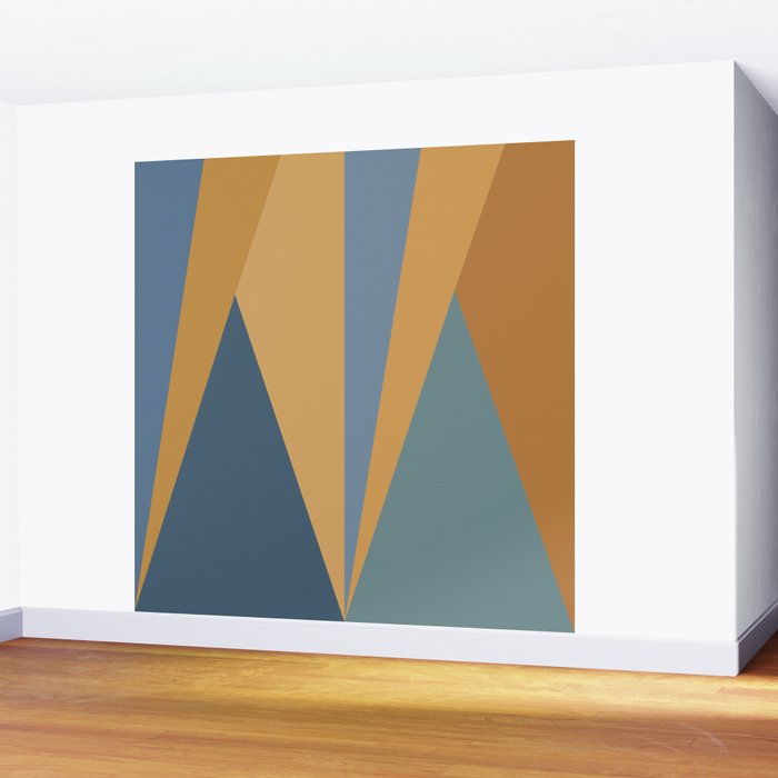 Geometric Triangles IX Blue and Orange Wall Mural Gallery Image 2