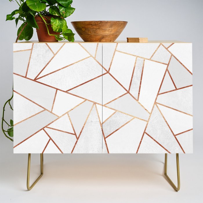 White Stone & Copper Lines Credenza Gallery Image 1