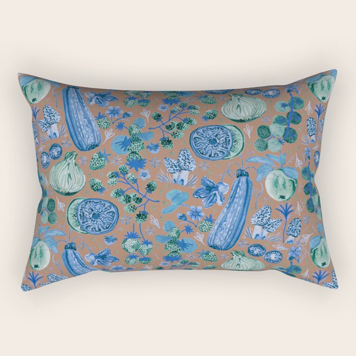 Garden Vegetables & Fresh Fruit in Blue Midnight Rectangular Pillow Gallery Image 1