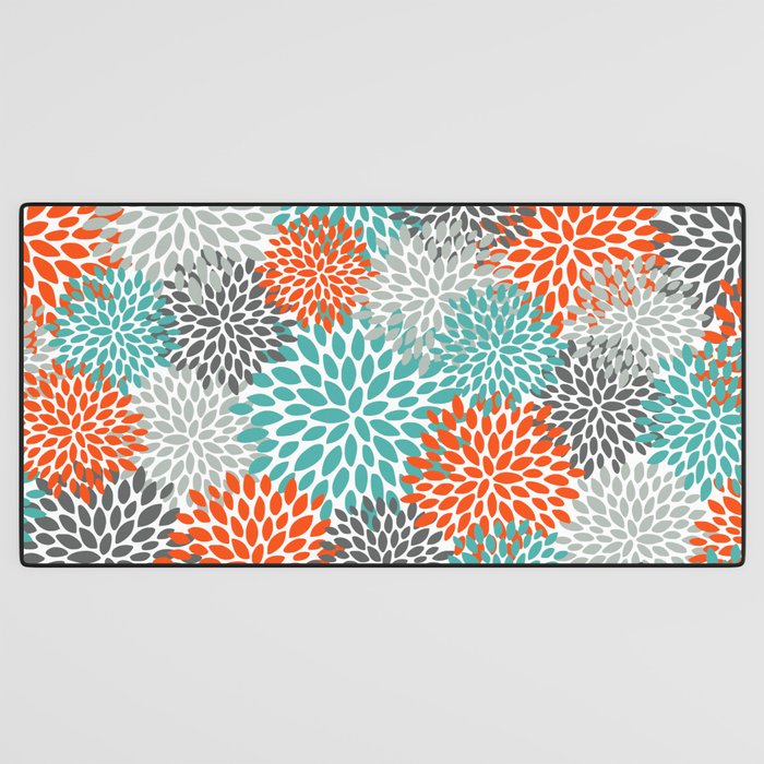Floral Pattern, Abstract, Orange, Teal and Gray Desk Mat Gallery Image 3