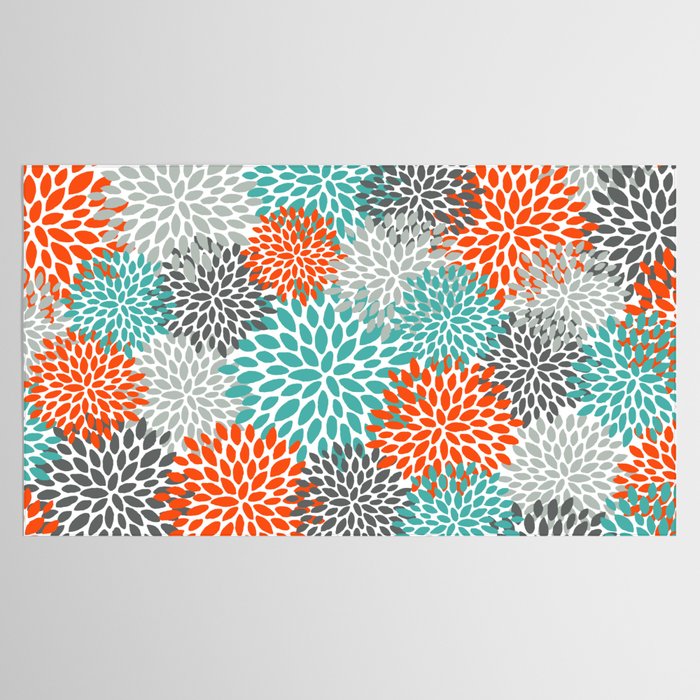 Floral Pattern, Abstract, Orange, Teal and Gray Tablecloth Gallery Image 2