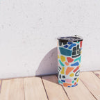 Original Painting by Ejaaz Haniff Acrylic Painting Abstract Art Shapes Pattern Fun Colorful Shapes Travel Mug Gallery Image 4