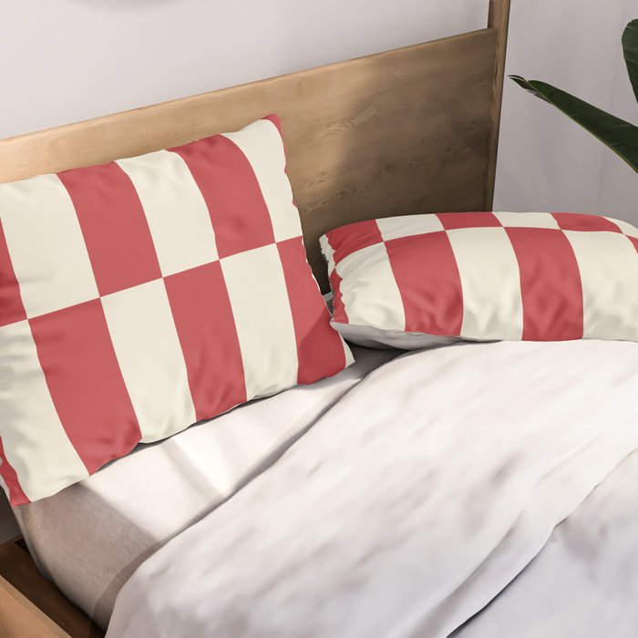 Duo II - Crean and Red Stripes Pillow Sham Gallery Image 2