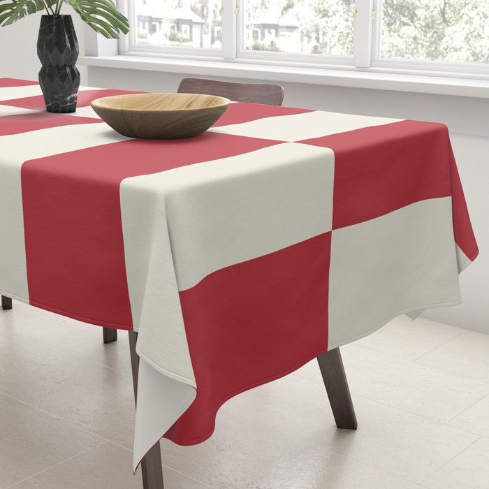 Duo II - Crean and Red Stripes Tablecloth Gallery Image 3