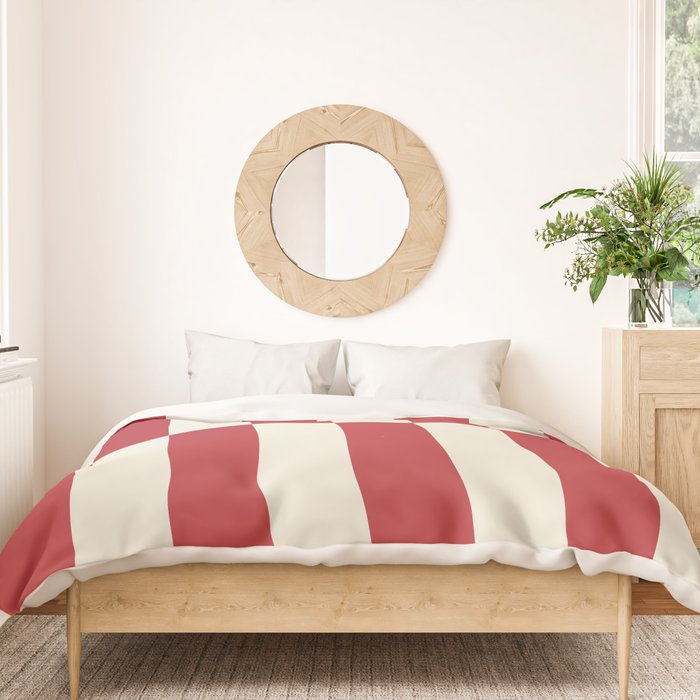 Duo II - Crean and Red Stripes Duvet Cover Gallery Image 3