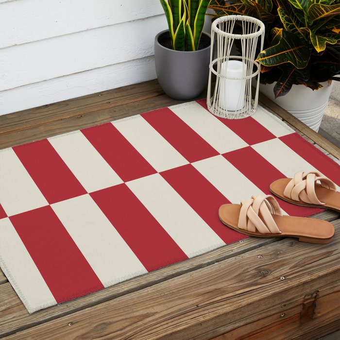 Duo II - Crean and Red Stripes Outdoor Rug Gallery Image 2