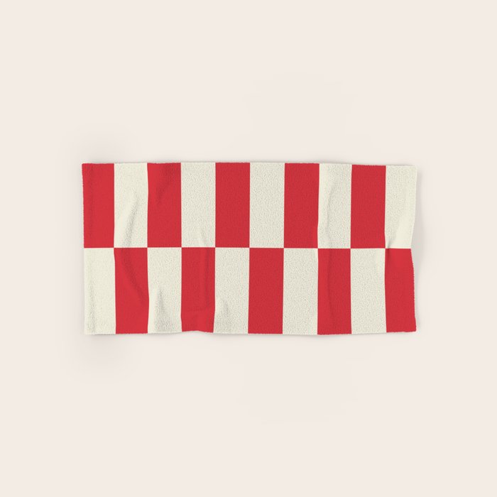 Duo II - Crean and Red Stripes Bath Towel Gallery Image 1