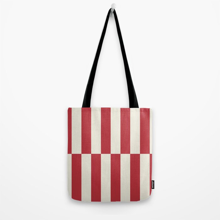 Duo II - Crean and Red Stripes Tote Bag Gallery Image 2