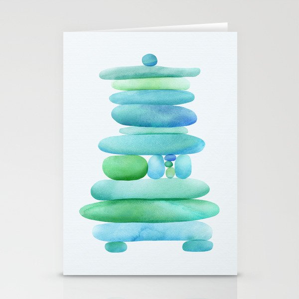 Sea Glass Cairn Watercolor - Teal and Blue Stationery Card Gallery Image 2
