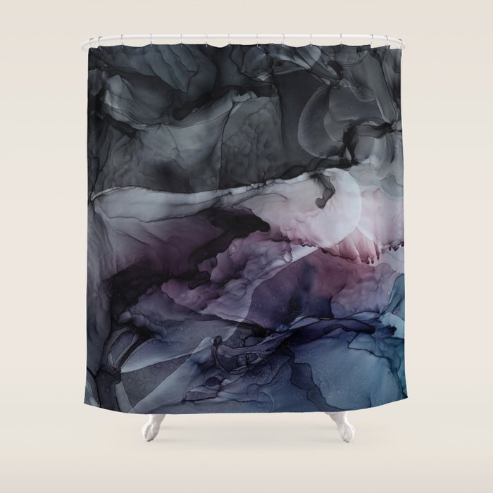 Moody Dark Chaos Inks Abstract Shower Curtain Gallery Image 1