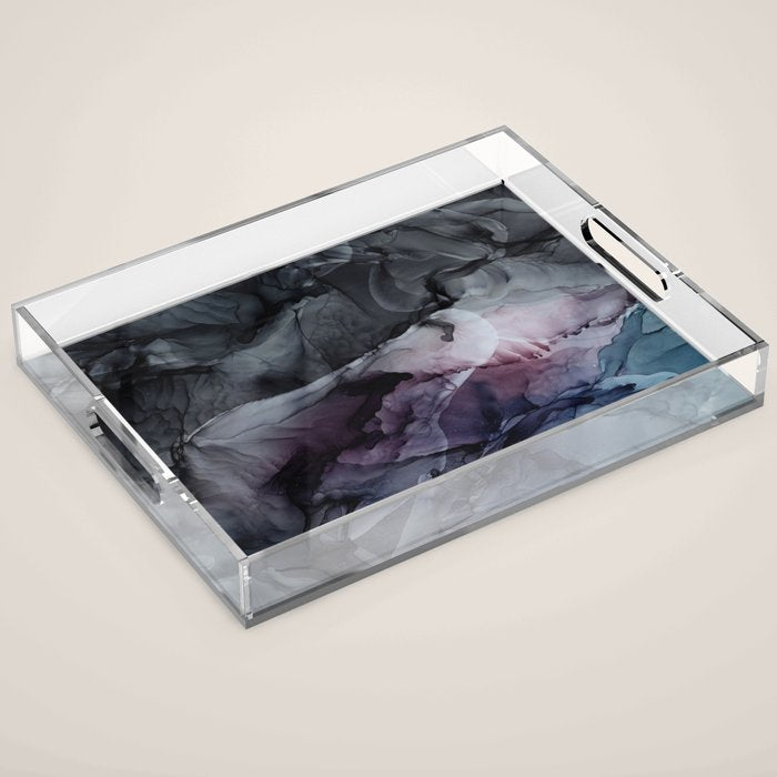 Moody Dark Chaos Inks Abstract Acrylic Tray Gallery Image 1