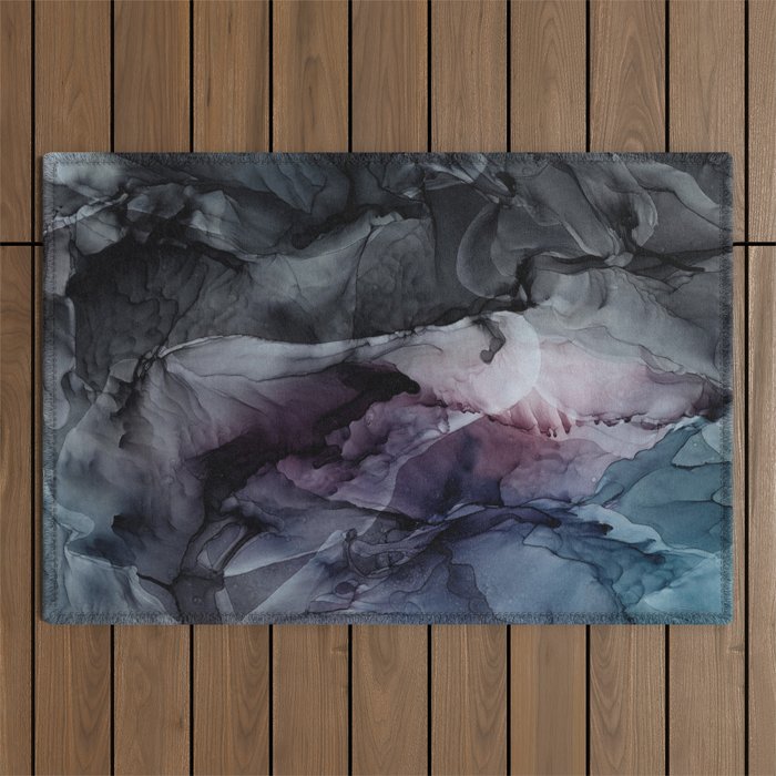 Moody Dark Chaos Inks Abstract Outdoor Rug Gallery Image 1