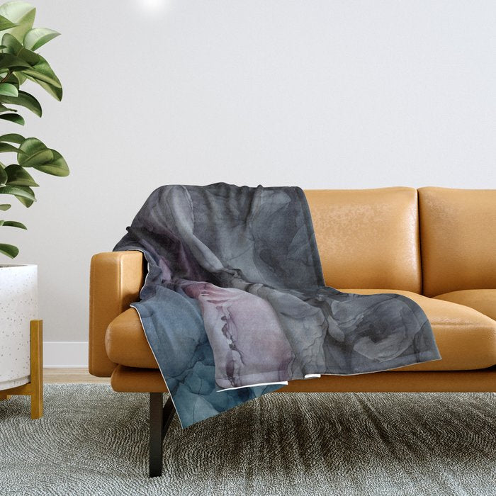Moody Dark Chaos Inks Abstract Throw Blanket Gallery Image 1