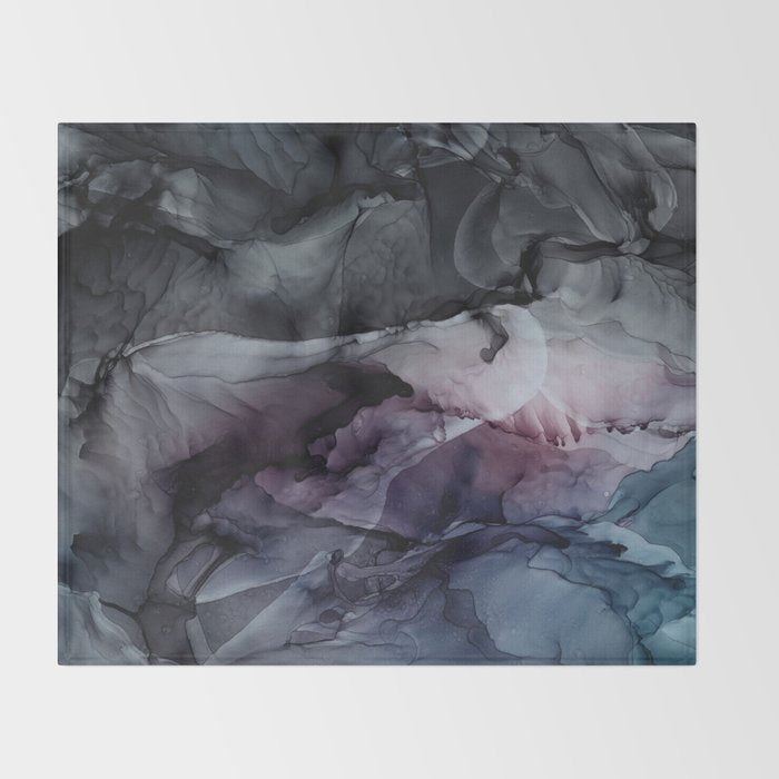 Moody Dark Chaos Inks Abstract Throw Blanket Gallery Image 2