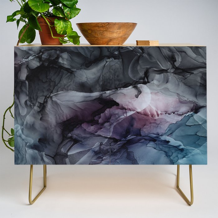 Moody Dark Chaos Inks Abstract Credenza Gallery Image 1