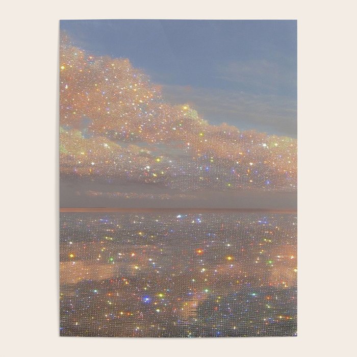 Magical sparkle sunset | shining sky | ocean | waves | sea | diamonds | collage | blue | nature |  Poster Gallery Image 1