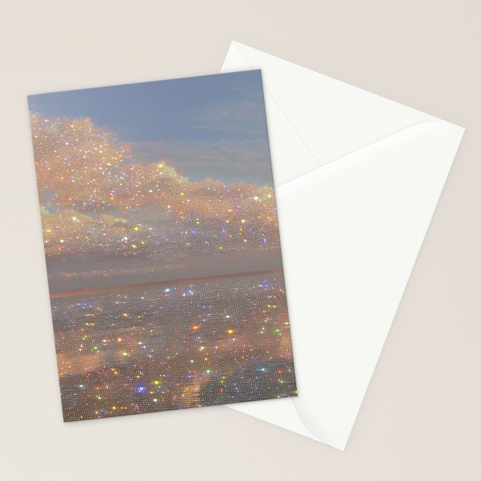 Magical sparkle sunset | shining sky | ocean | waves | sea | diamonds | collage | blue | nature |  Stationery Card Gallery Image 2