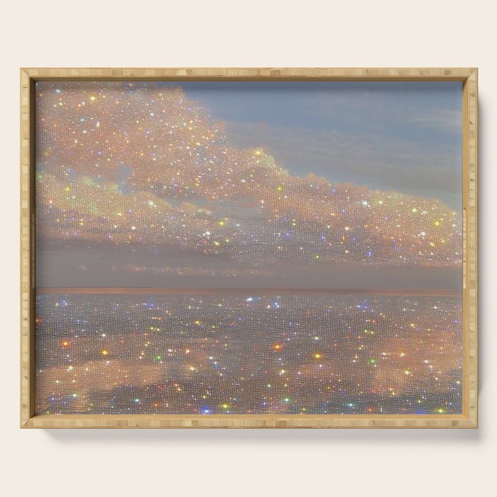 Magical sparkle sunset | shining sky | ocean | waves | sea | diamonds | collage | blue | nature |  Serving Tray Gallery Image 1