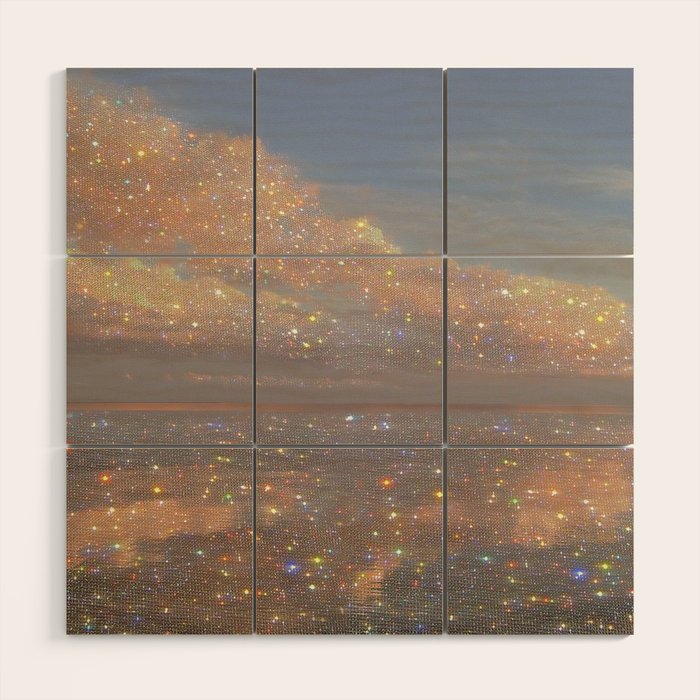 Magical sparkle sunset | shining sky | ocean | waves | sea | diamonds | collage | blue | nature |  Wood Wall Art Gallery Image 1