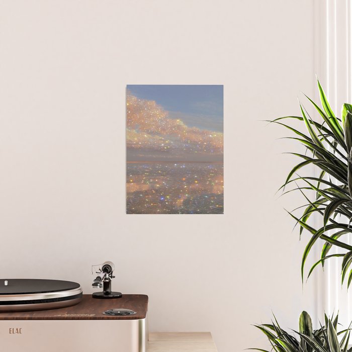 Magical sparkle sunset | shining sky | ocean | waves | sea | diamonds | collage | blue | nature |  Poster Gallery Image 2