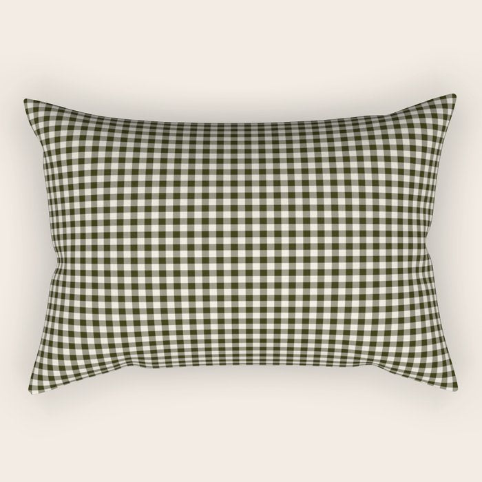 Dark Black Gingham Rectangular Pillow