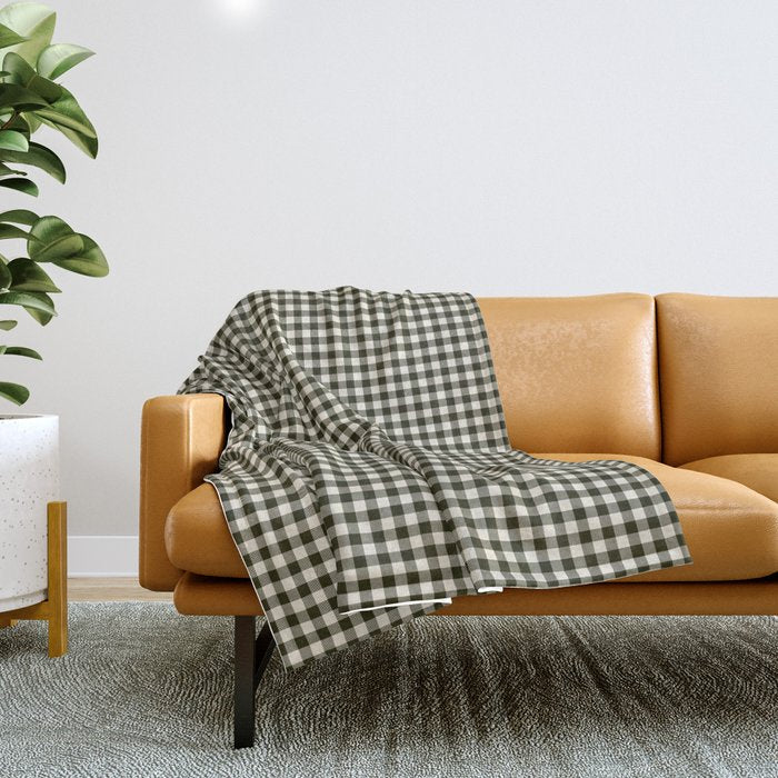 Dark Black Gingham Throw Blanket Gallery Image 1