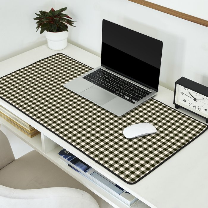 Dark Black Gingham Desk Mat Gallery Image 2