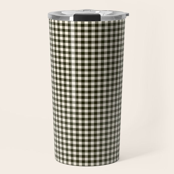 Dark Black Gingham Travel Mug Gallery Image 1