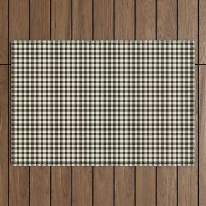 Dark Black Gingham Outdoor Rug Gallery Image 1