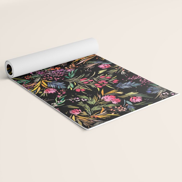 Holiday 2025 Festive Floral Foliage Colorful Dark Yoga Mat Gallery Image 2